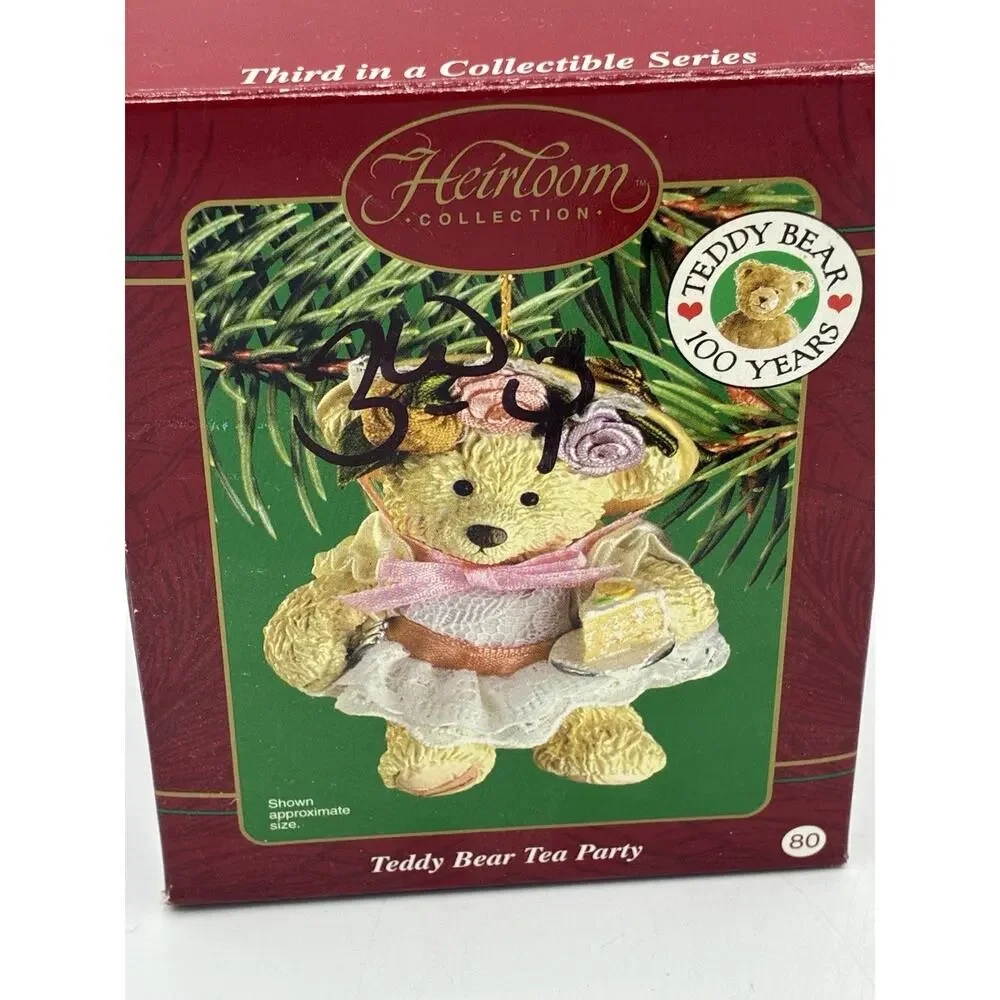 Carlton Cards Heirloom Teddy Bear Tea Party Ornament 2002 100 Years With Box